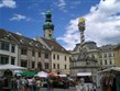Maďarsko - Šoproň - Fó tér (Hlavní náměstí) s barokním sloupem nejsvětější Trojice z roku 1700
