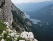 Slovinsko - Julské Alpy - pohled z útesů Komaiče na Bohiňské jezero