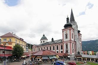 Rakousko - Štýrsko - Mariazell, původní gotický kostel ze 14.stol přestav. barokně 1644-83