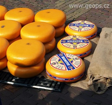Holandsko - Alkmaar, trh se sýry, bochníky goudy o váze 2-4 kg
