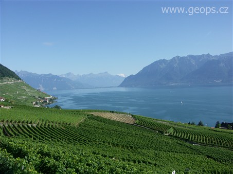 Švýcarsko - Ženevské jezero čili Lac Léman z Lavaux
