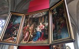 Belgie, památky UNESCO a květinový koberec 2018 - Belgie - Antverpy, katedrála, Sv.Lukáš maluje Madonu, 1602, M.de Vos, O.van Veen, A.Francken