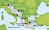 Plavba na bájné ostrovy Santorini a Korfu a Řecko - Středomoří - trasa okružní plavby lodí v tomto zájezdu