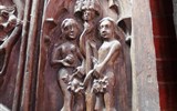 Wismar - Německo - Wismar, Nikolaikirche, chórová lavice, Adam a Eva