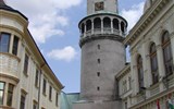 Silvestrovská pohoda v Sárváru - Maďarsko - Šoproň - požární věž, 60 m vysoká, hranatá základna z 10.stol, vršek ze 17.stol