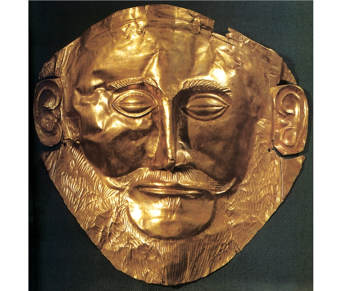 Antické památky Řecka, Turecka a ostrov Chios - Řecko, Athény, muzeum, zlatá  tzv. Agamemnonova maska z vykopávek v Mykénách