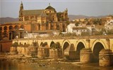 Madrid a Toledo letecky - Španělsko - Toledo - klášter San Juan de los Reyes, 1497-1504, španělsko-vlámská gotika, vpředu most přes řeku Tagus