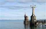 Švýcarsko a Glacier Express - Německo - Bodamské jezero - socha Imperie u vjezdu do přístavu v Kostnici