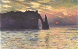 Normandie, zahrady, Alabastrové pobřeží a slavnost Armada - Francie - Claude Monet - Coucher de soleil à Étretat   z roku 1883