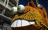 Karneval květů a světel v Nice a festival citrusů v Mentonu 2018 - Francie - Menton, Corsi des Fruits d´Or, obří sochy z citrusů