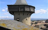 Languedoc, katarské hrady, moře Lví zátoky a kaňon Ardèche letecky 2019 - Francie - Languedoc -Carcassonne, Château Comtal