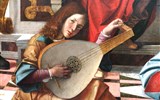 Milano a opera v La Scale 2018 - Itálie - Milán - Pinacoteca di Brera, Madona na trůnu, B.Montagna, 1499, detail anděle - hudebníka