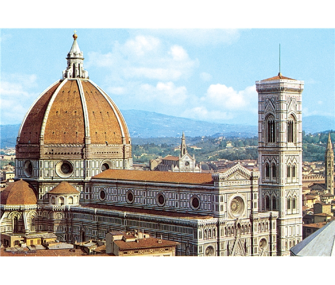Florencie, Siena, Lucca -  poklady Toskánska letecky - Itálie - Florencie - dóm, jeden  ze skvostů středověké architektury, 1296-1468, několik architektů včetně Giotta